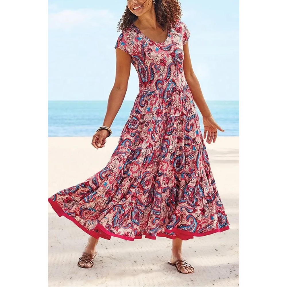 NWT‎ Soft Surroundings Dress Sz 2X Tiered Flowing Kara Midi Framboise Paisley